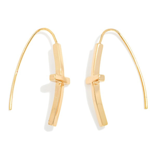 Metal Tone Cross Drop Earrings