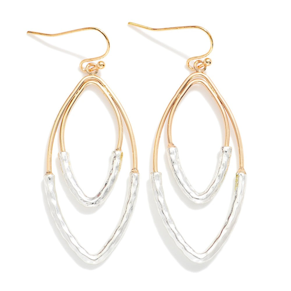 Two Tone Nesting Metal Navette Shape Drop Earrings Gold/Silver