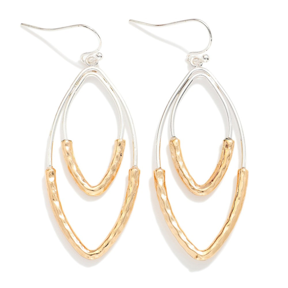 Two Tone Nesting Metal Navette Shape Drop Earrings Silver/Gold