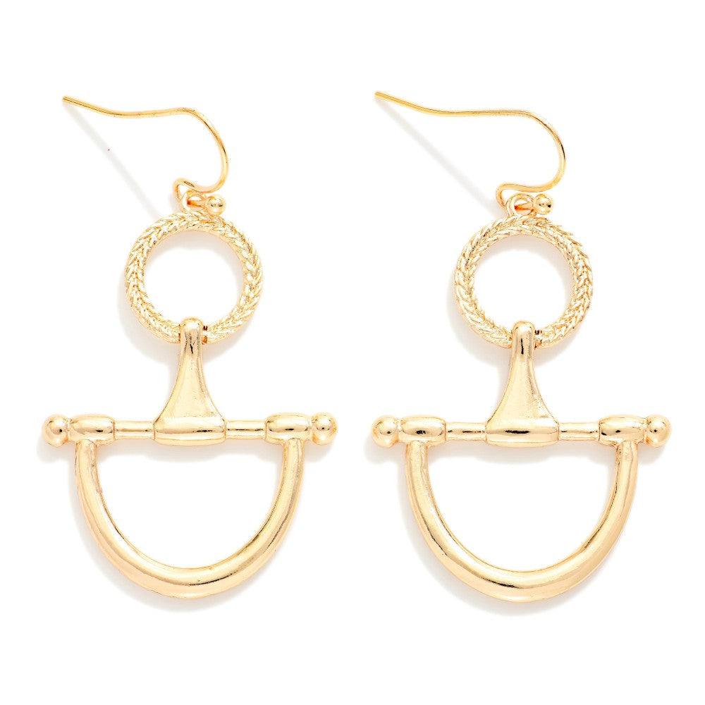 Textured Metal Hoop & Horsebit Drop Earrings Gold