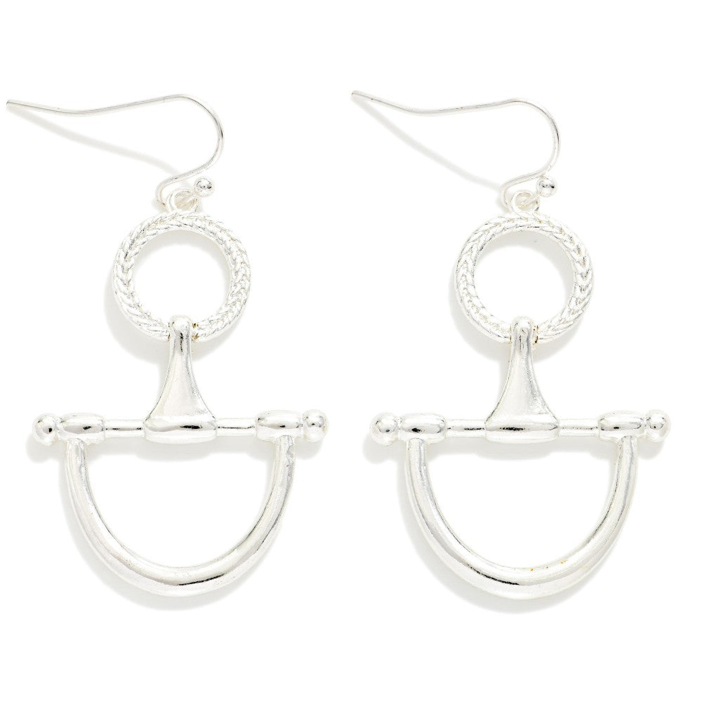 Textured Metal Hoop & Horsebit Drop Earrings Silver