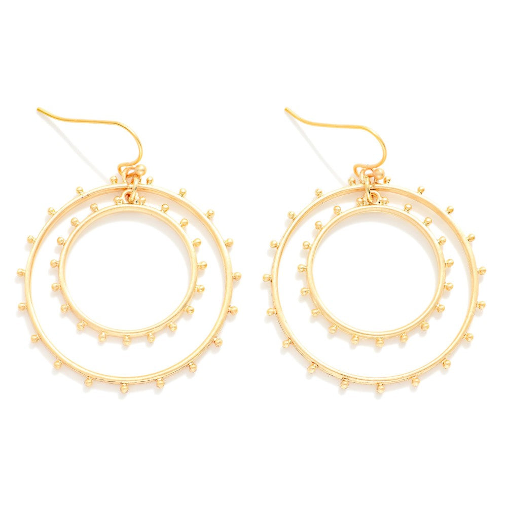 Nesting Metal Tone Studded Hoops Drop Earrings Gold