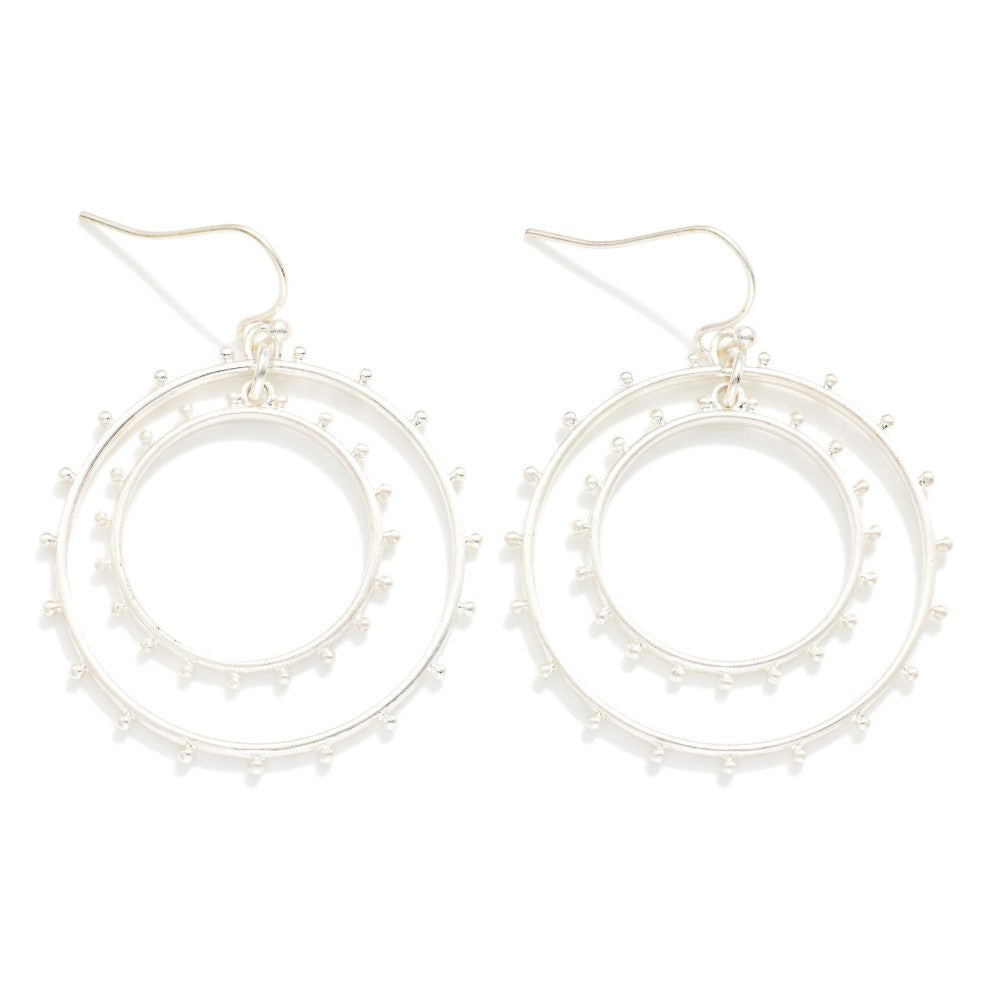 Nesting Metal Tone Studded Hoops Drop Earrings Silver