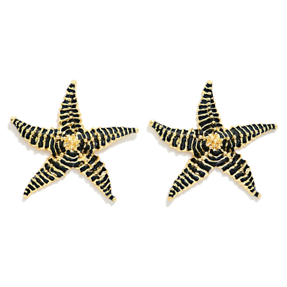 Painted Metal Starfish Post Drop Earring Black