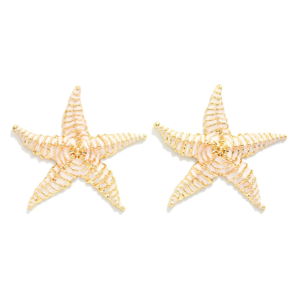Painted Metal Starfish Post Drop Earring Ivory