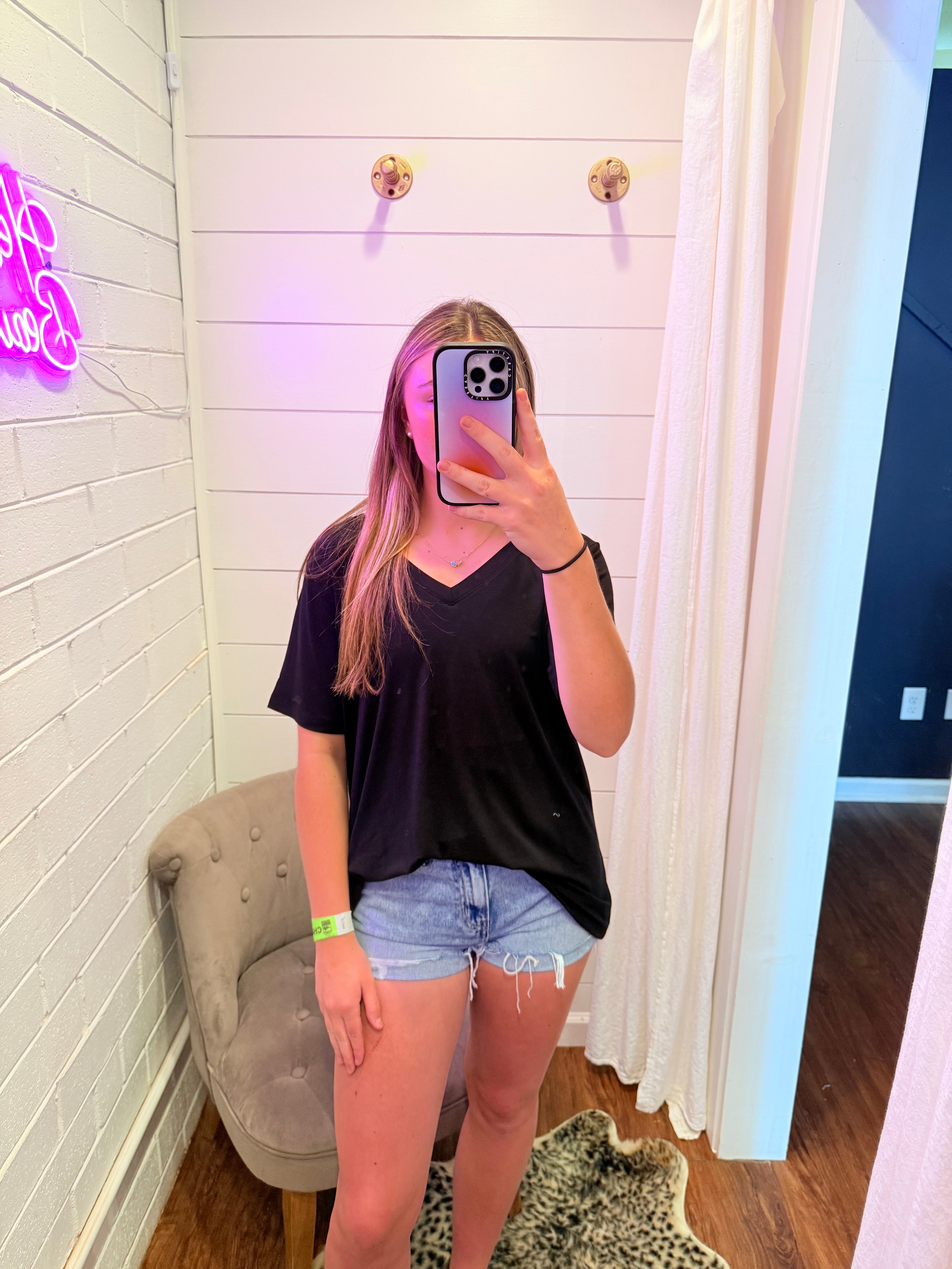 Black Plus Short Sleeve V-neck Tee