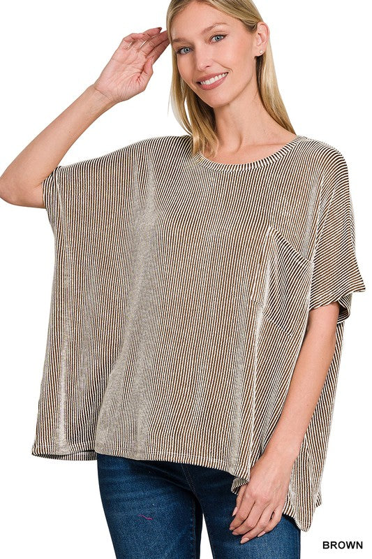 Corded Ribbed Top - Brown