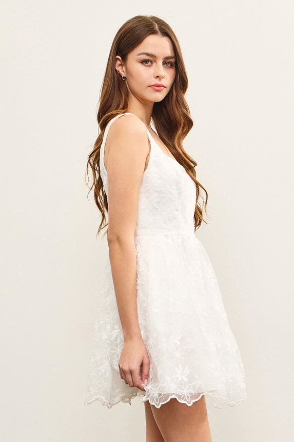 Square Neck Floral Embroidered Dress