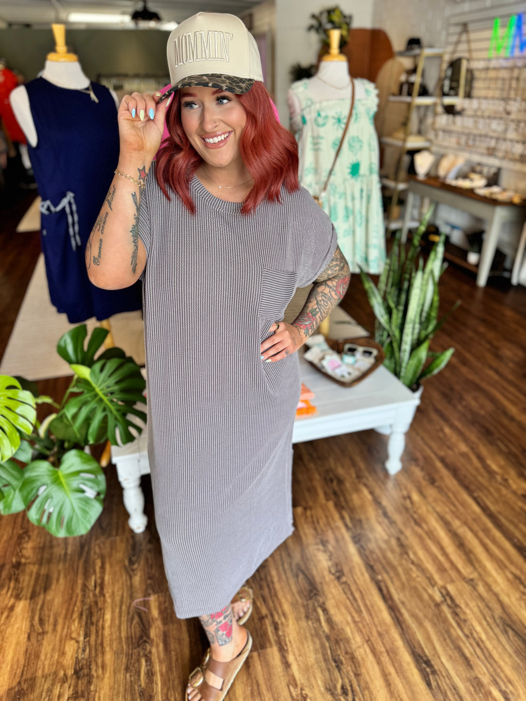 Textured Knit Midi Dress - Charcoal