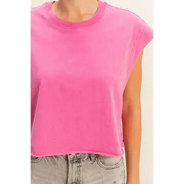 Crewneck Sleeveless Boxy Top - Fuchisa