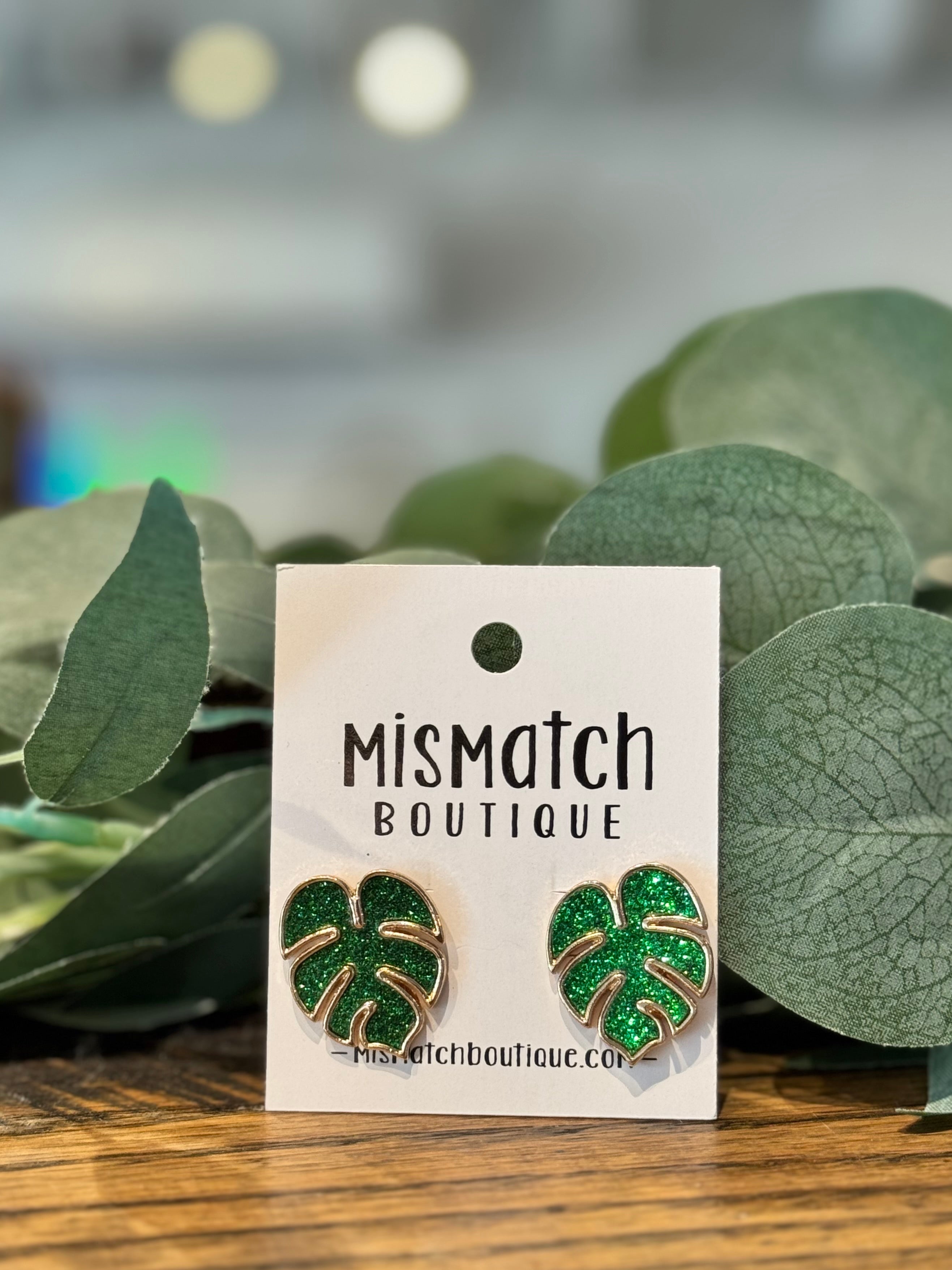 Green Monstera Leaf Earrings