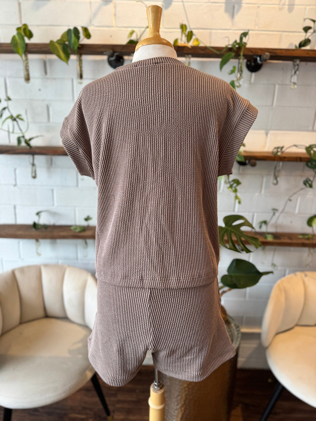 Ribbed Cap Sleeve Top & Shorts Set - Mocha