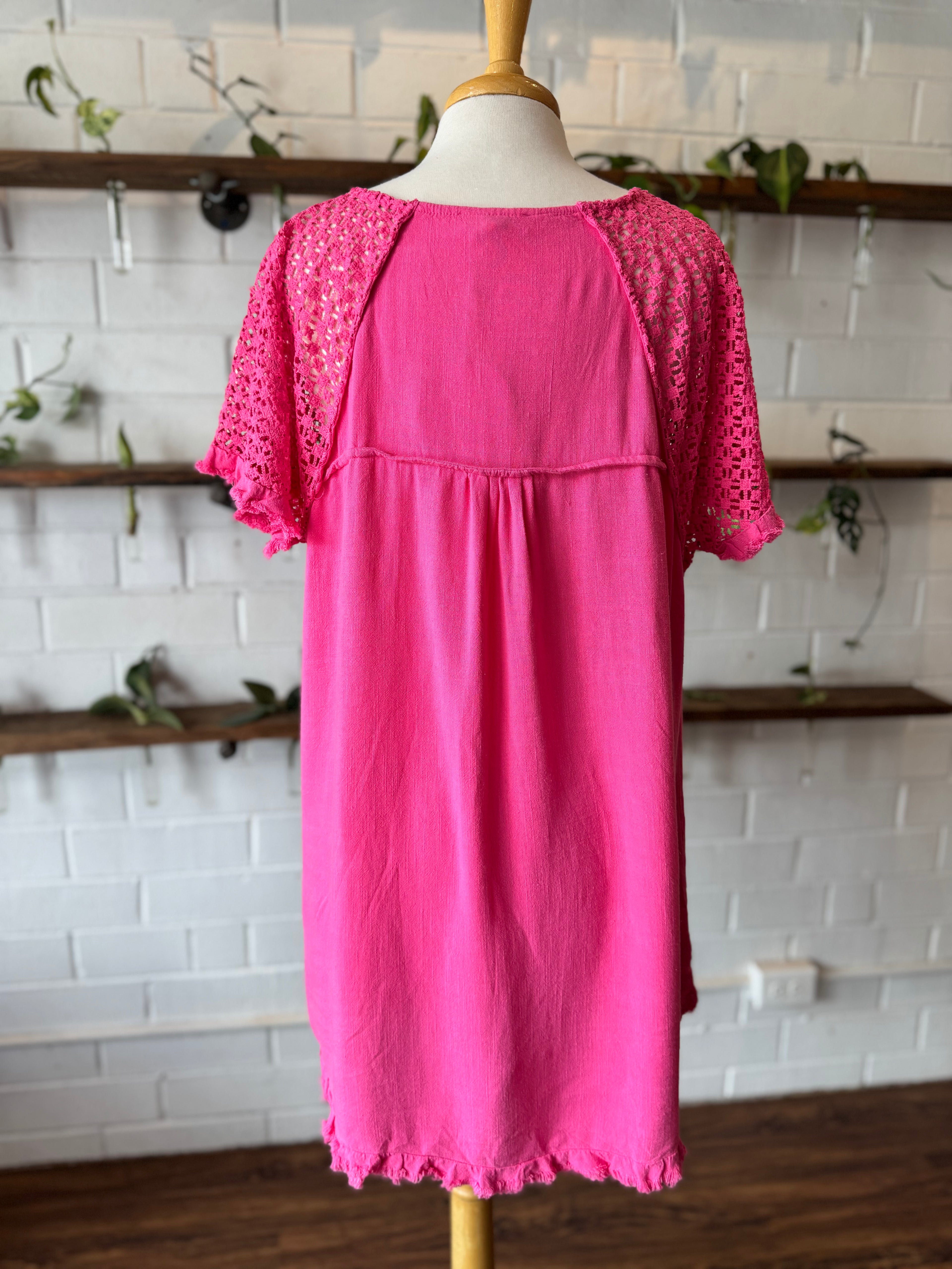 Pink Crochet Sleeve Tunic