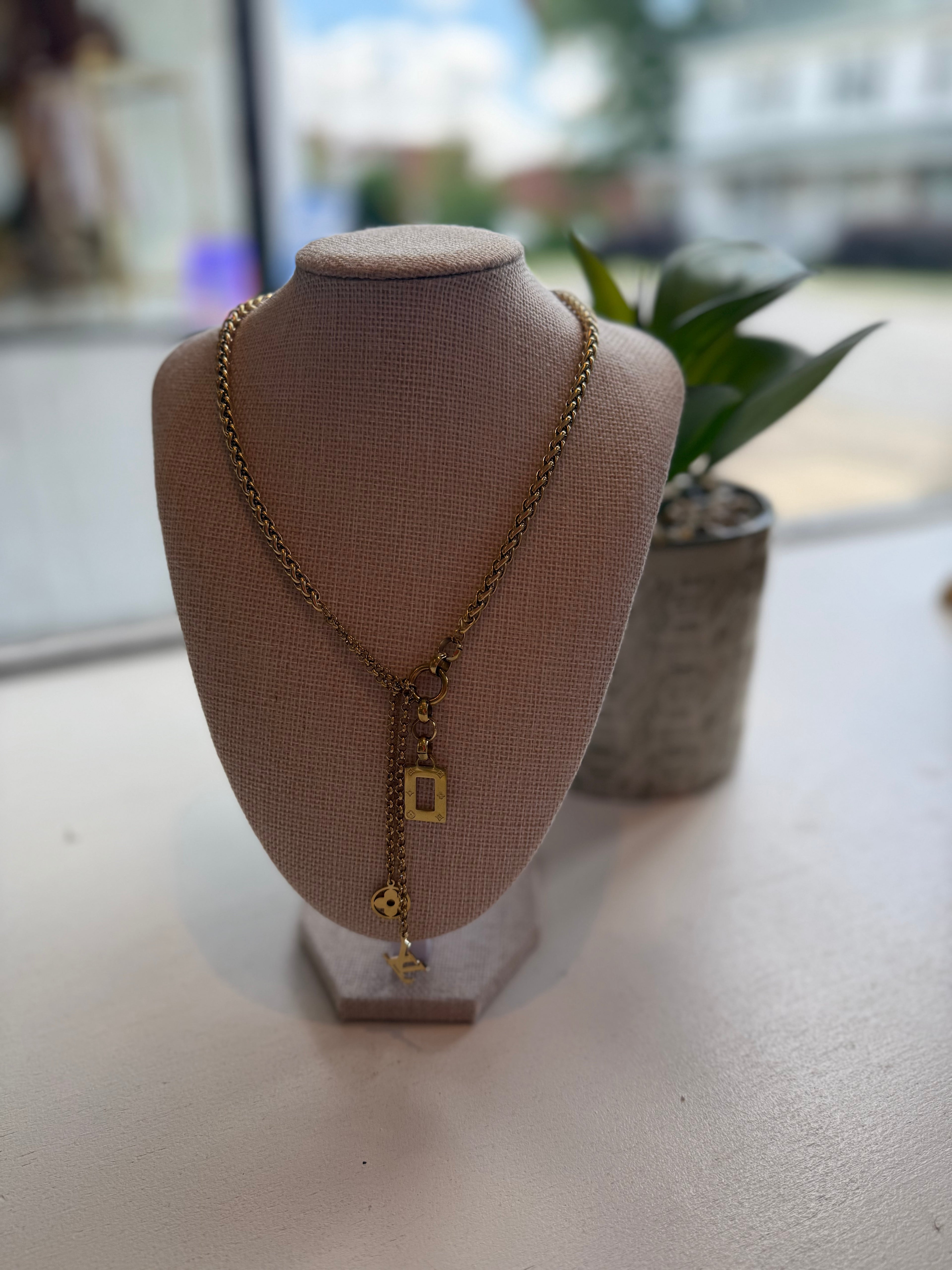 Chunky Gold LV Charm Necklace