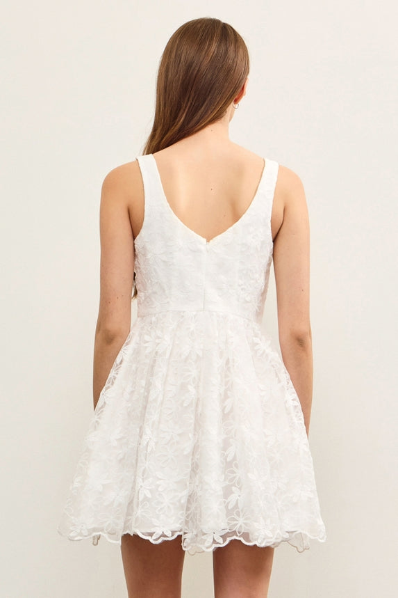 Square Neck Floral Embroidered Dress