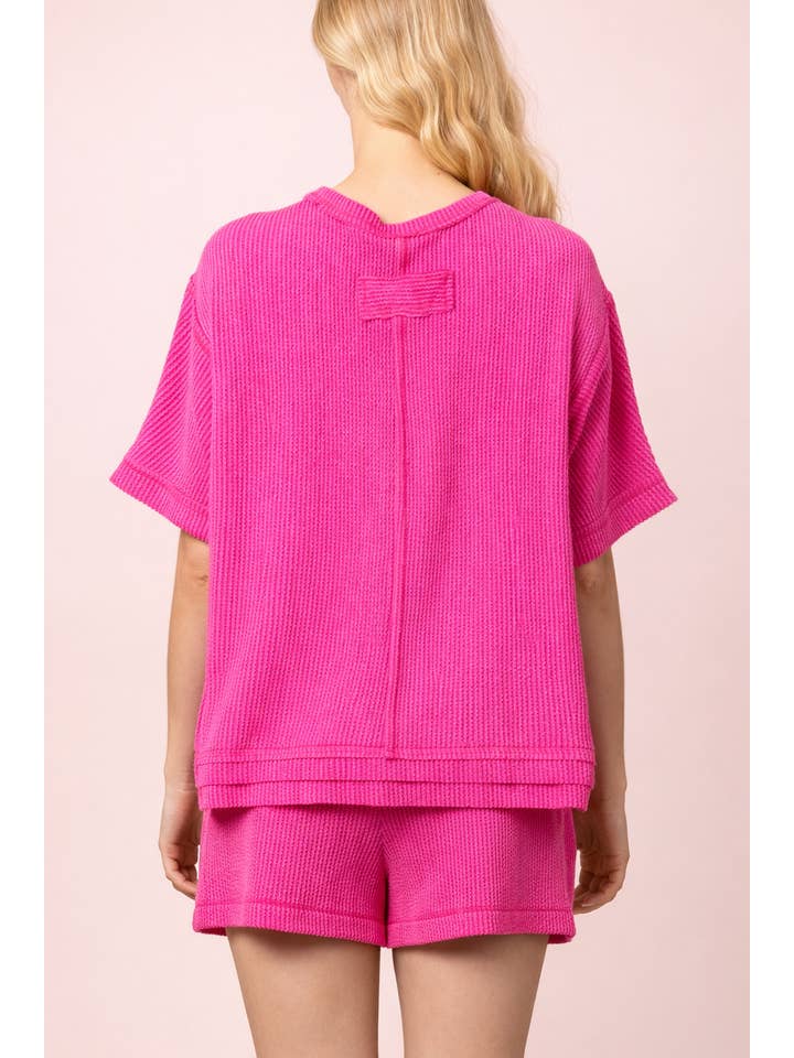 Ribbed Knit Top & Shorts Set - Pink