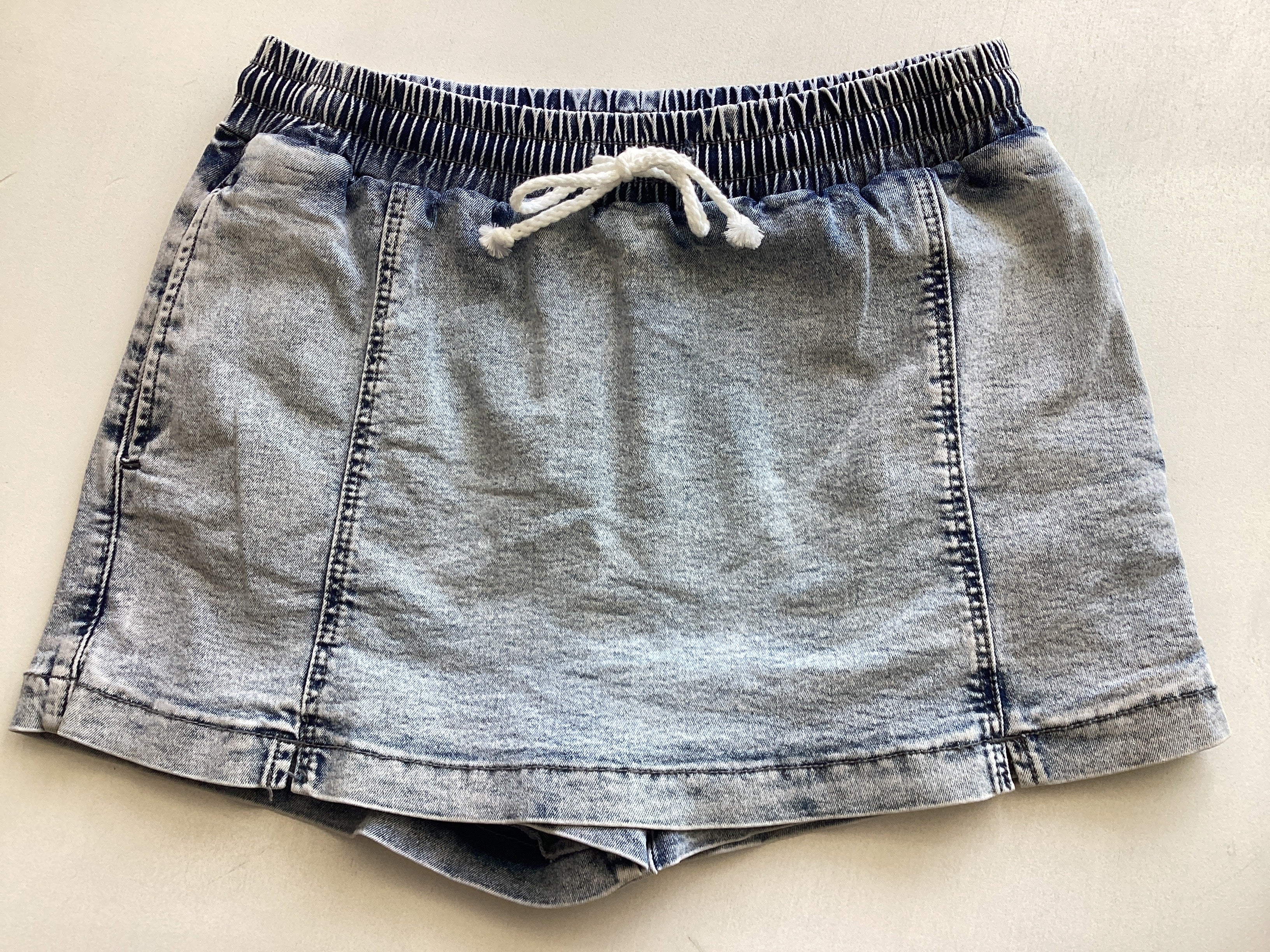 Drawstring High Waist Pocketed Denim Shorts