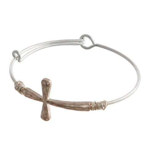 Wire Cross Bracelet, Silver/Gold