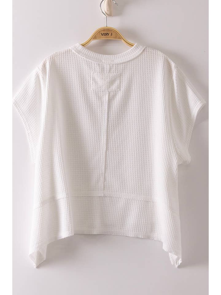 Flared Hem Waffle Knit Top White