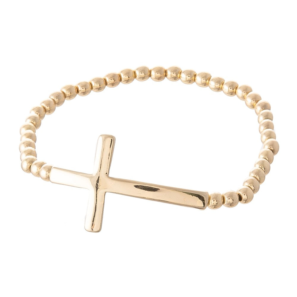 Gold Beaded Cross Stretch Bracelet