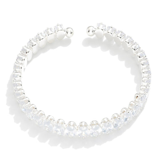 Cubic Zirconia Studded Cuff Bracelet- silver