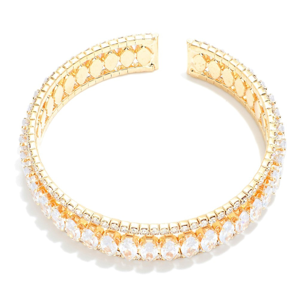 Oval Cut Cubic Zirconia Studded Cuff Bracelet