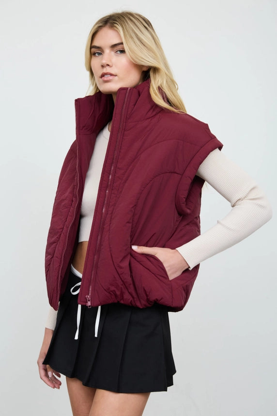 Quilted Mock Neck Puffer Vest