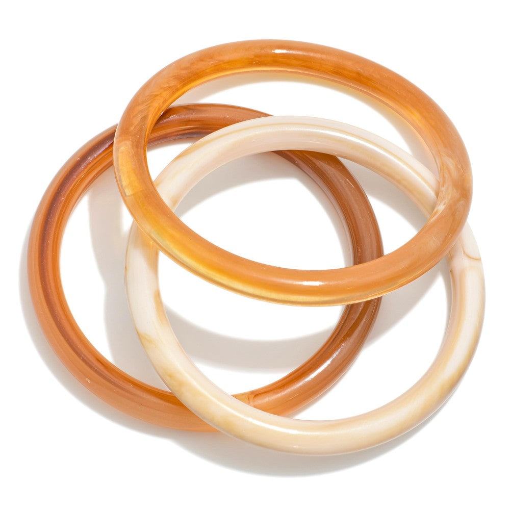 Set Of Three Marble Acetate Bangle Bracelet