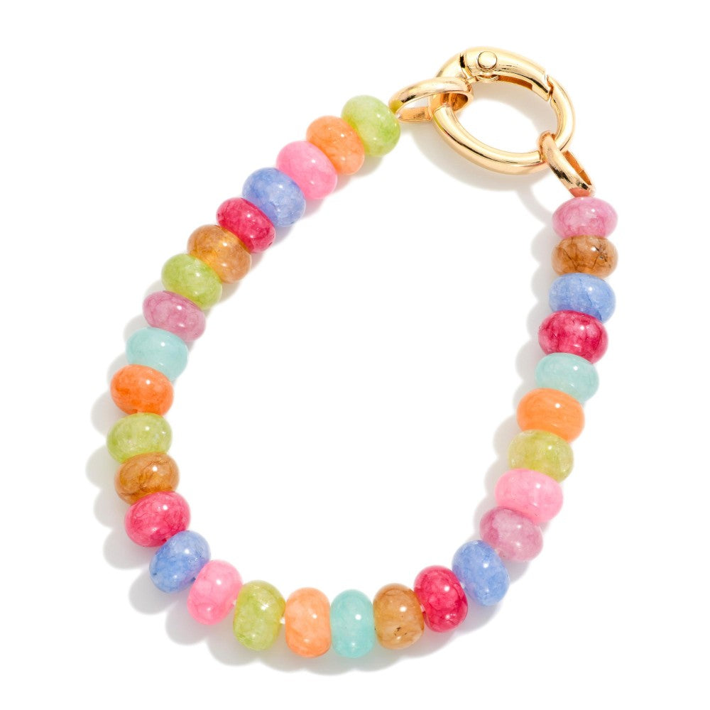Beaded Stretch Bracelet Featuring Candy Beads And Lobster Clasp