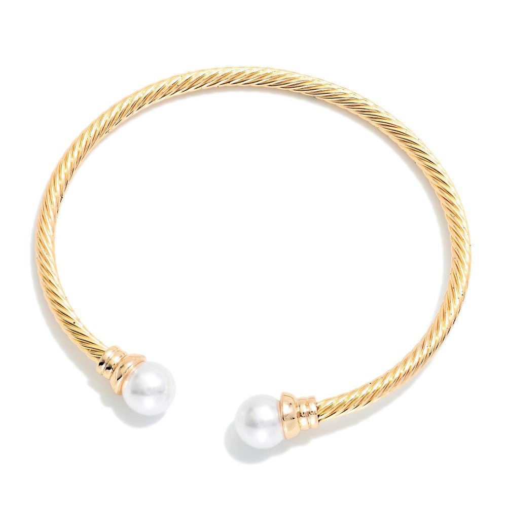Twisted Metal Cuff Bracelet With Pearl Details