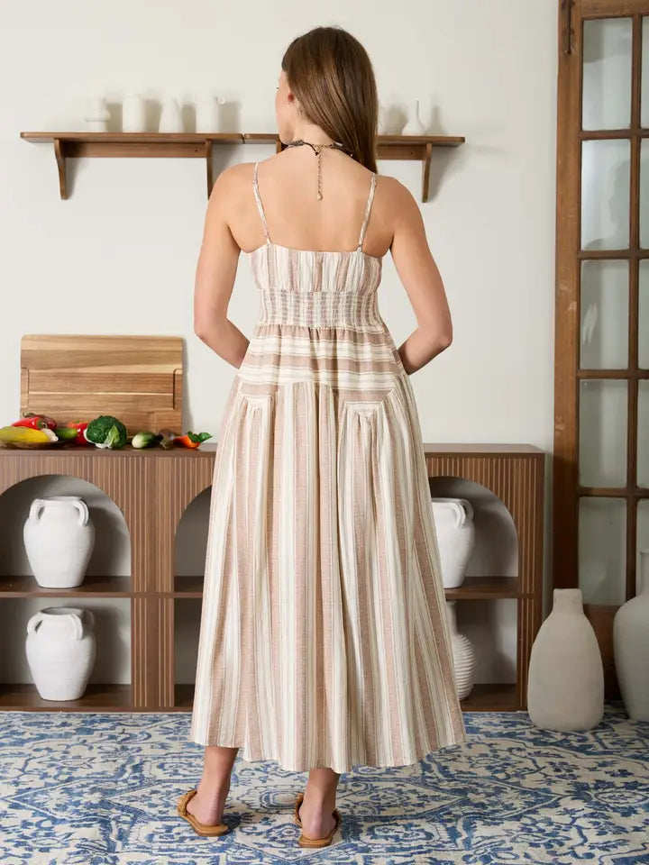 Multi-Pattern Spaghetti Strap Midi Dress