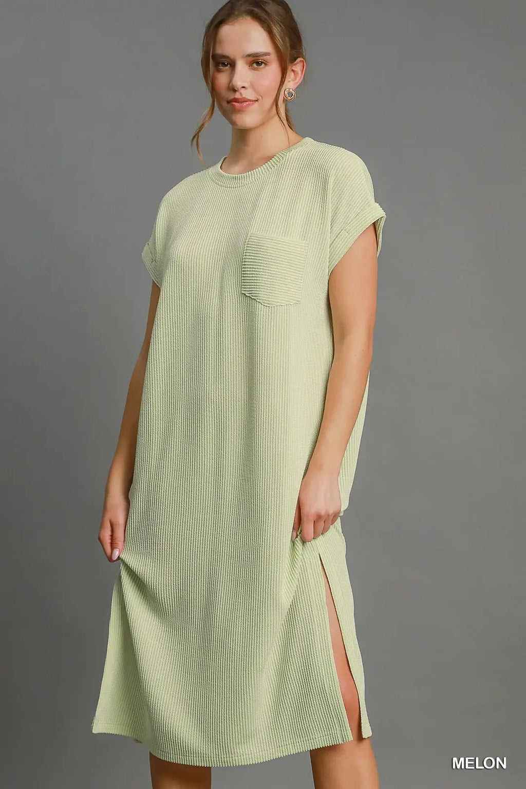 Textured Knit Midi Dress - Melon