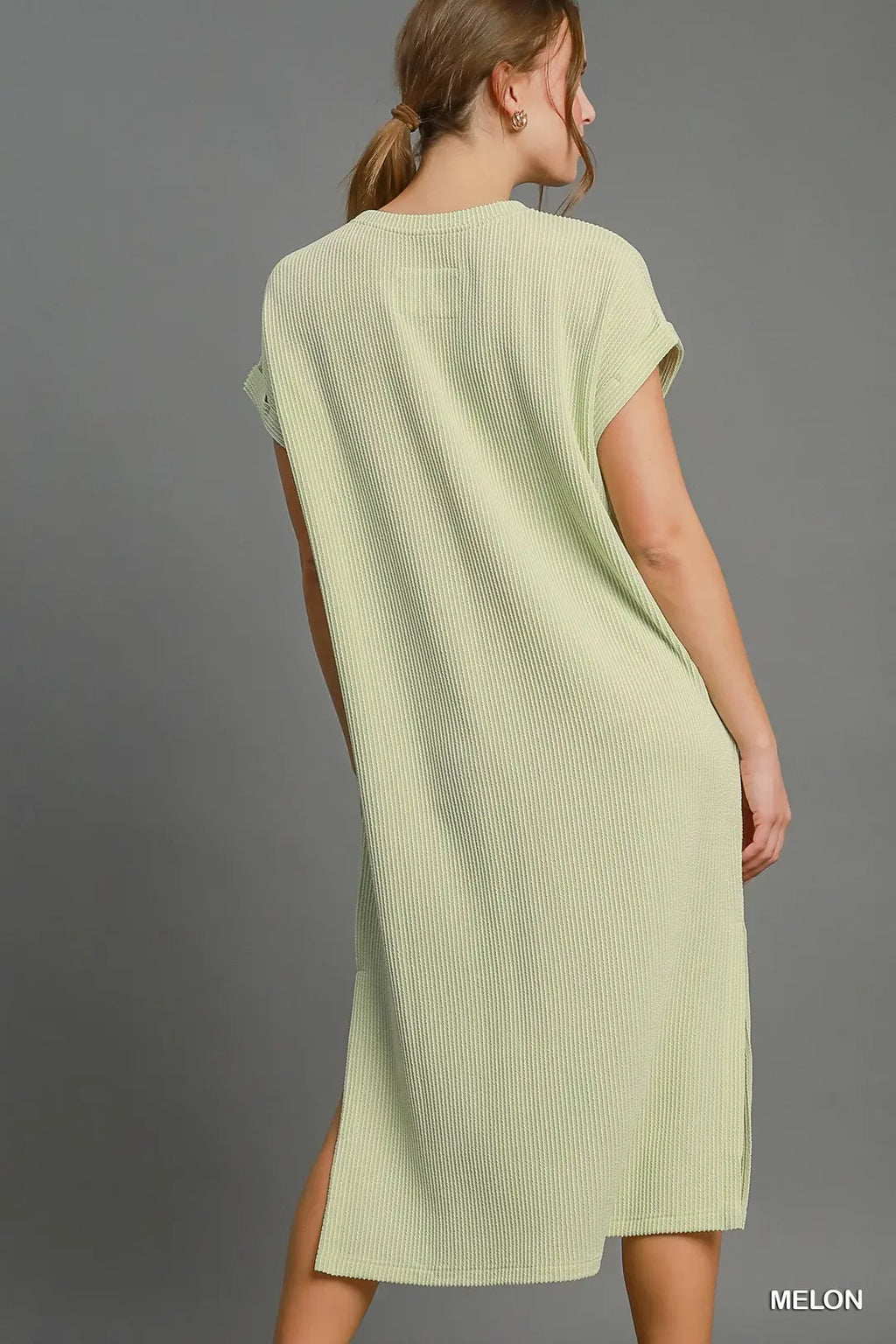 Textured Knit Midi Dress - Melon