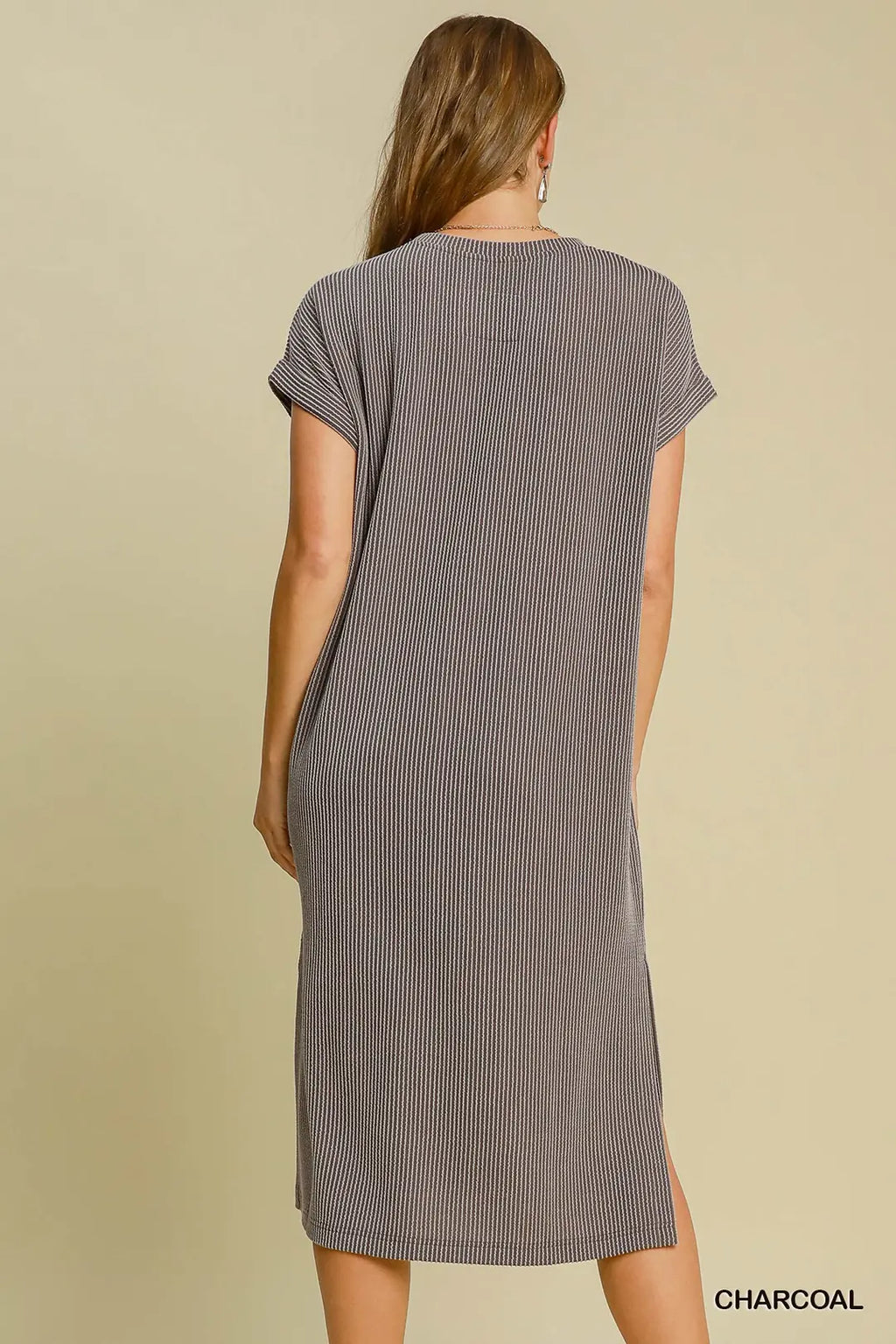 Textured Knit Midi Dress - Charcoal