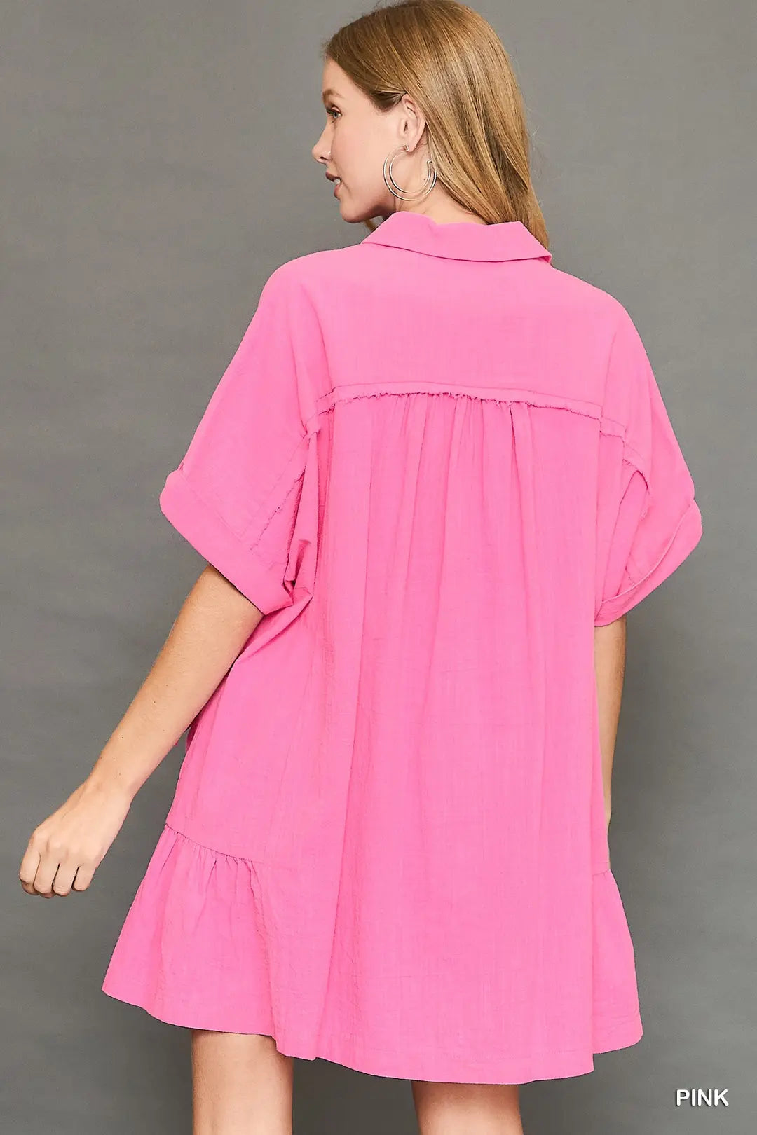 Pink Dress with Bow Trim Pockets