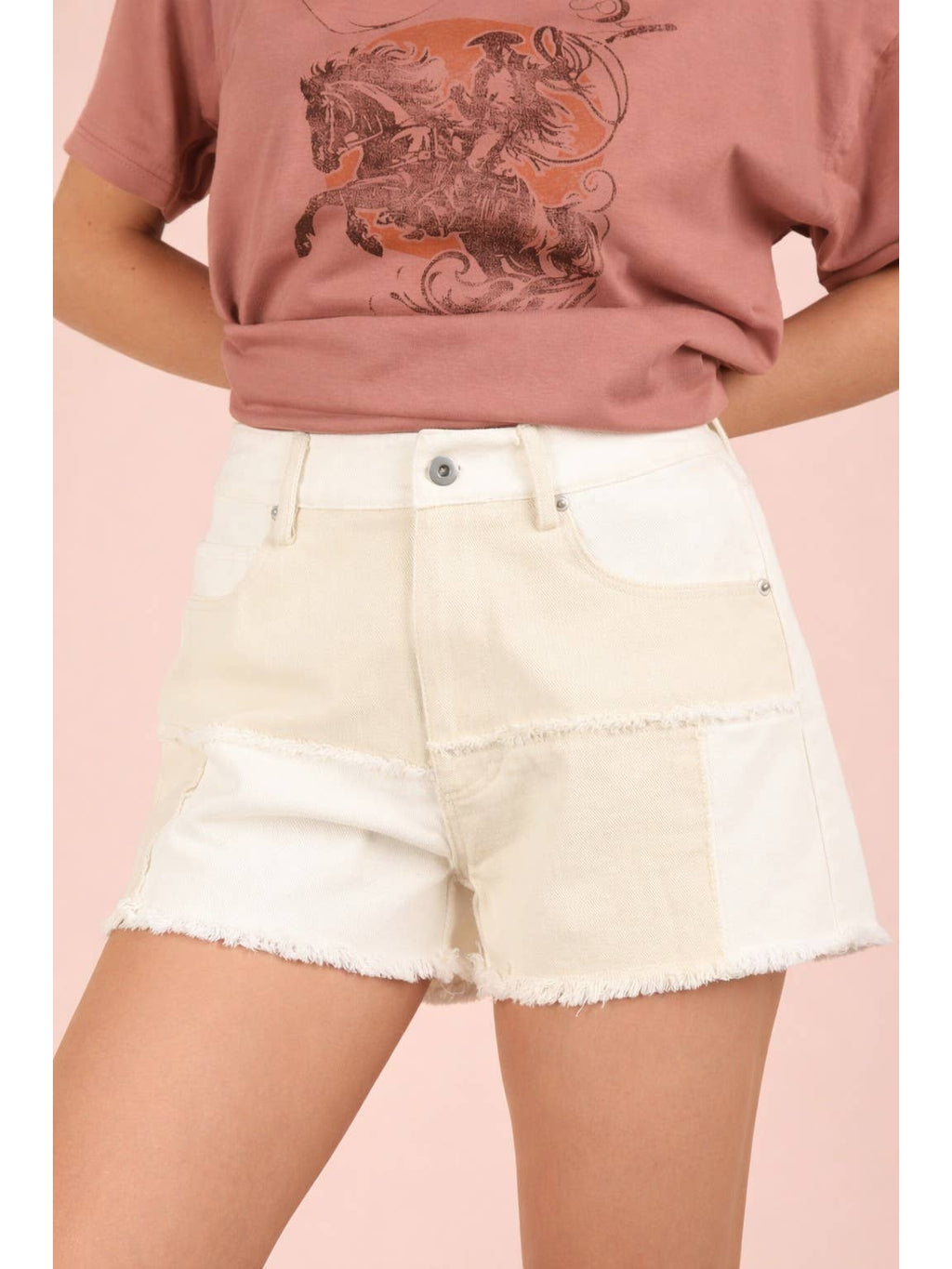 Color Block Ivory Shorts
