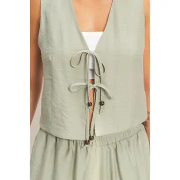 Sleeveless Tie-Front Vest and Elastic Waist Shorts Set