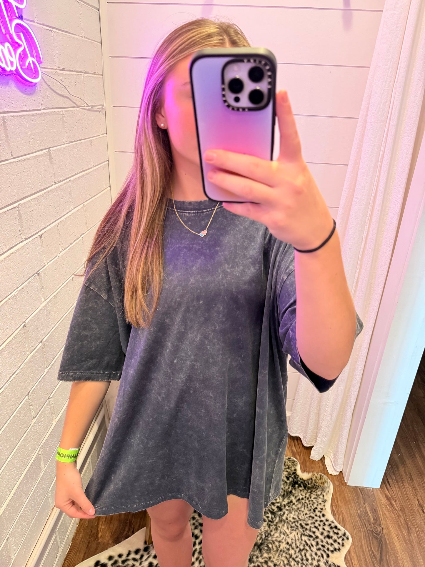 Blackberry Acid Wash Cotton Drop Shoulder Boyfriend Box Tee