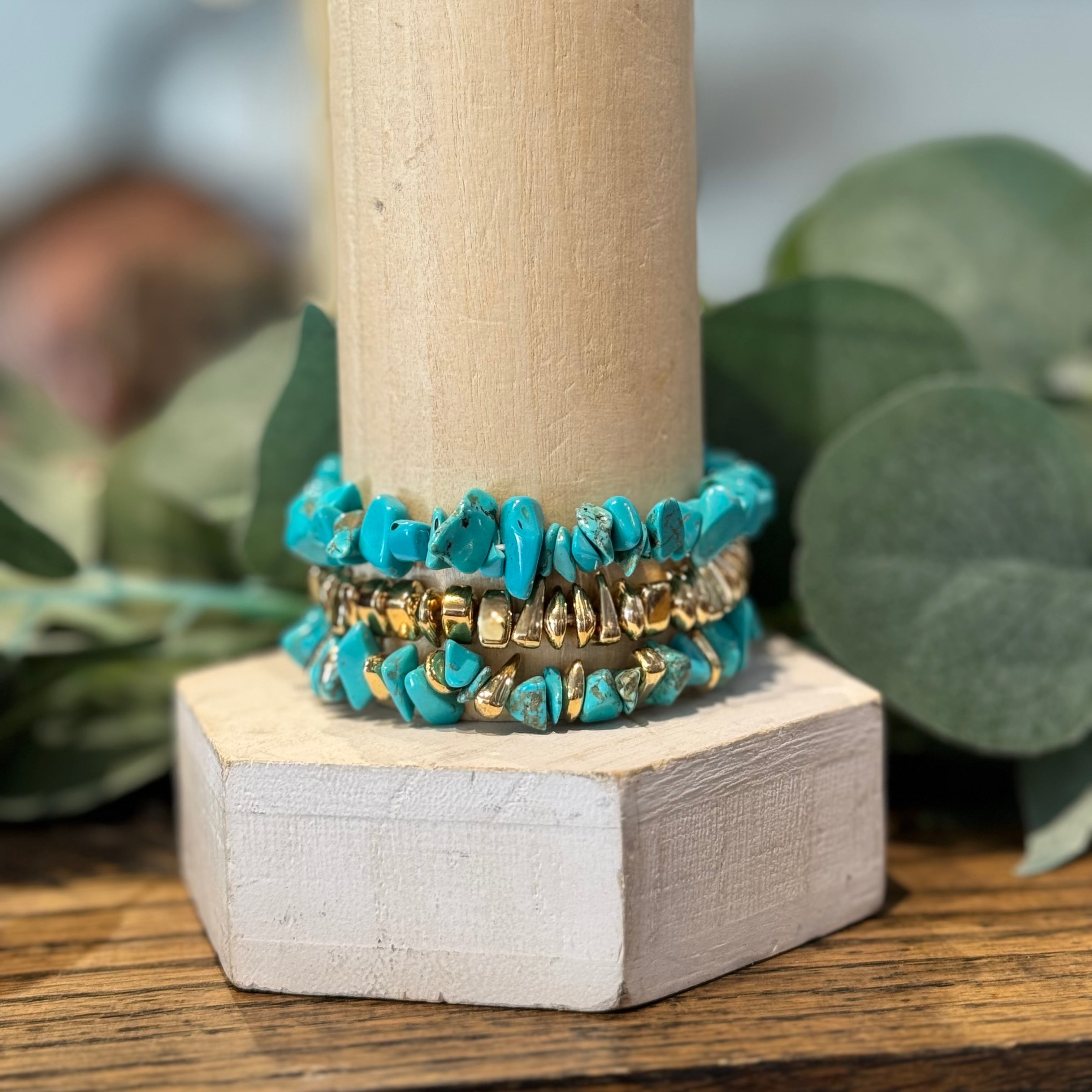 Turquoise & Gold Beaded Bracelet Set