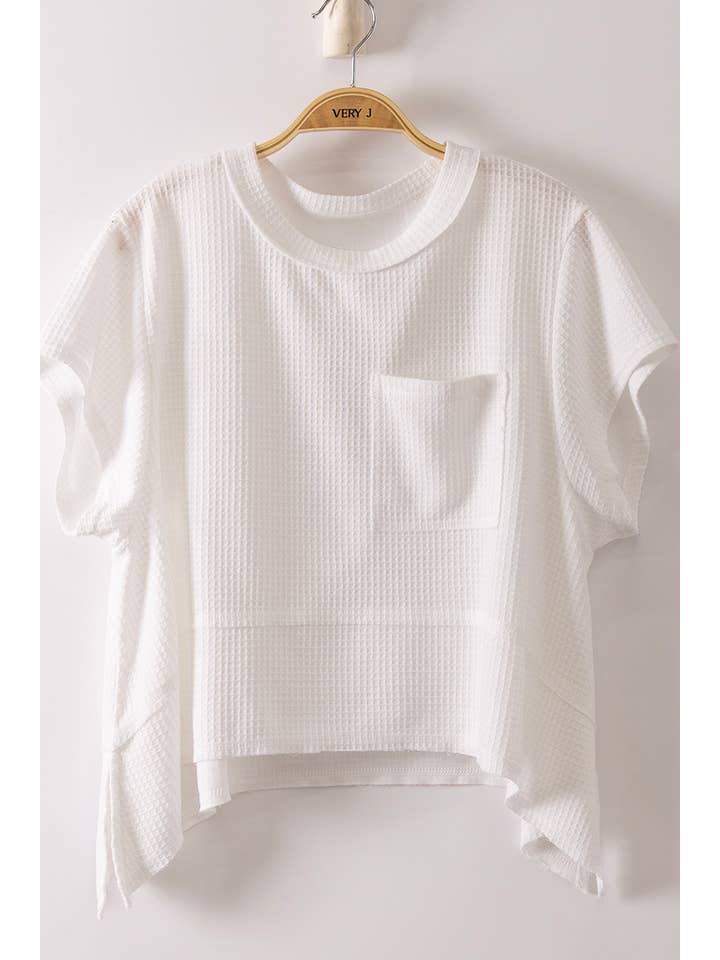 Flared Hem Waffle Knit Top White