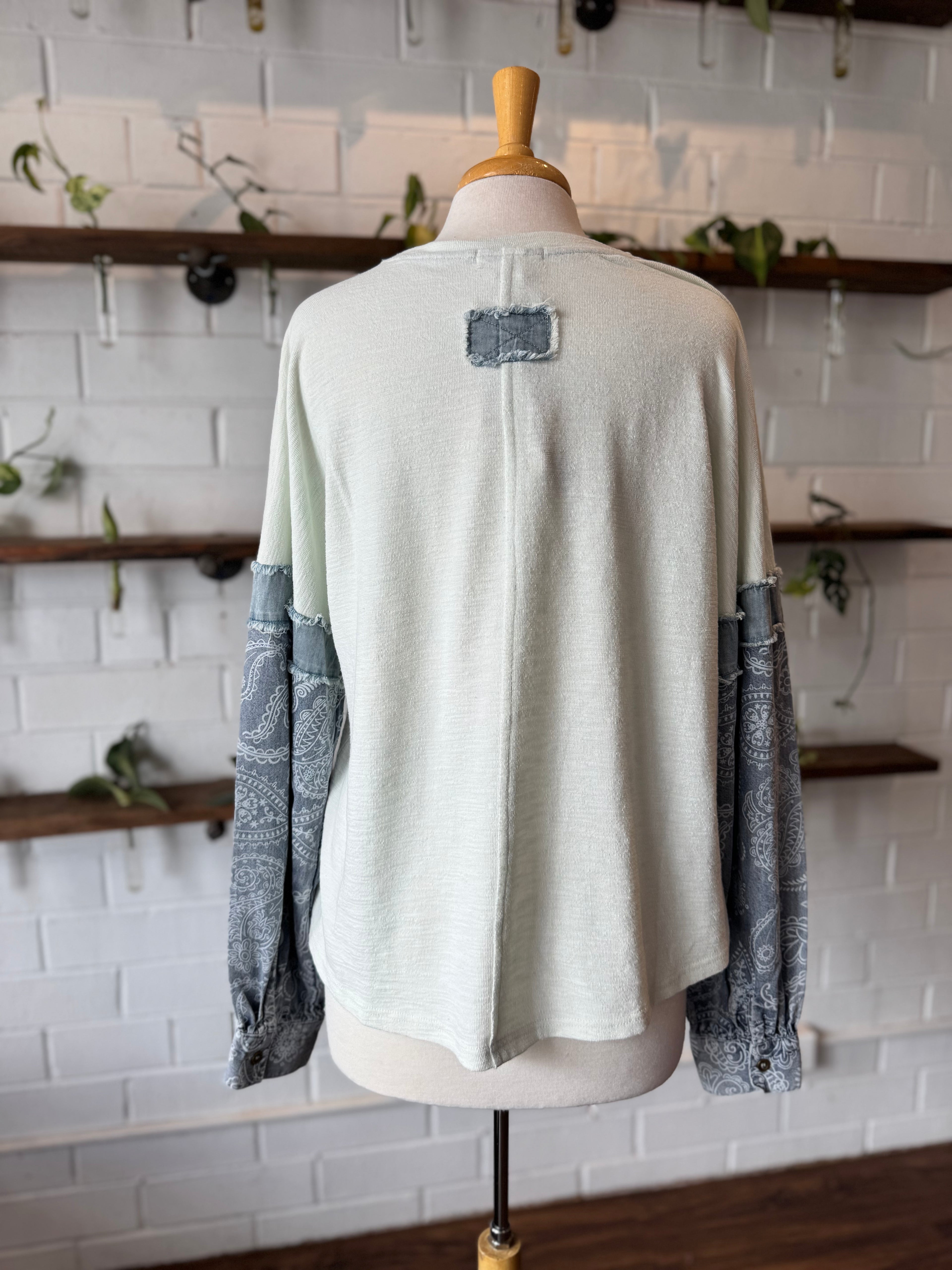 Mixed Media Denim Sleeve Top