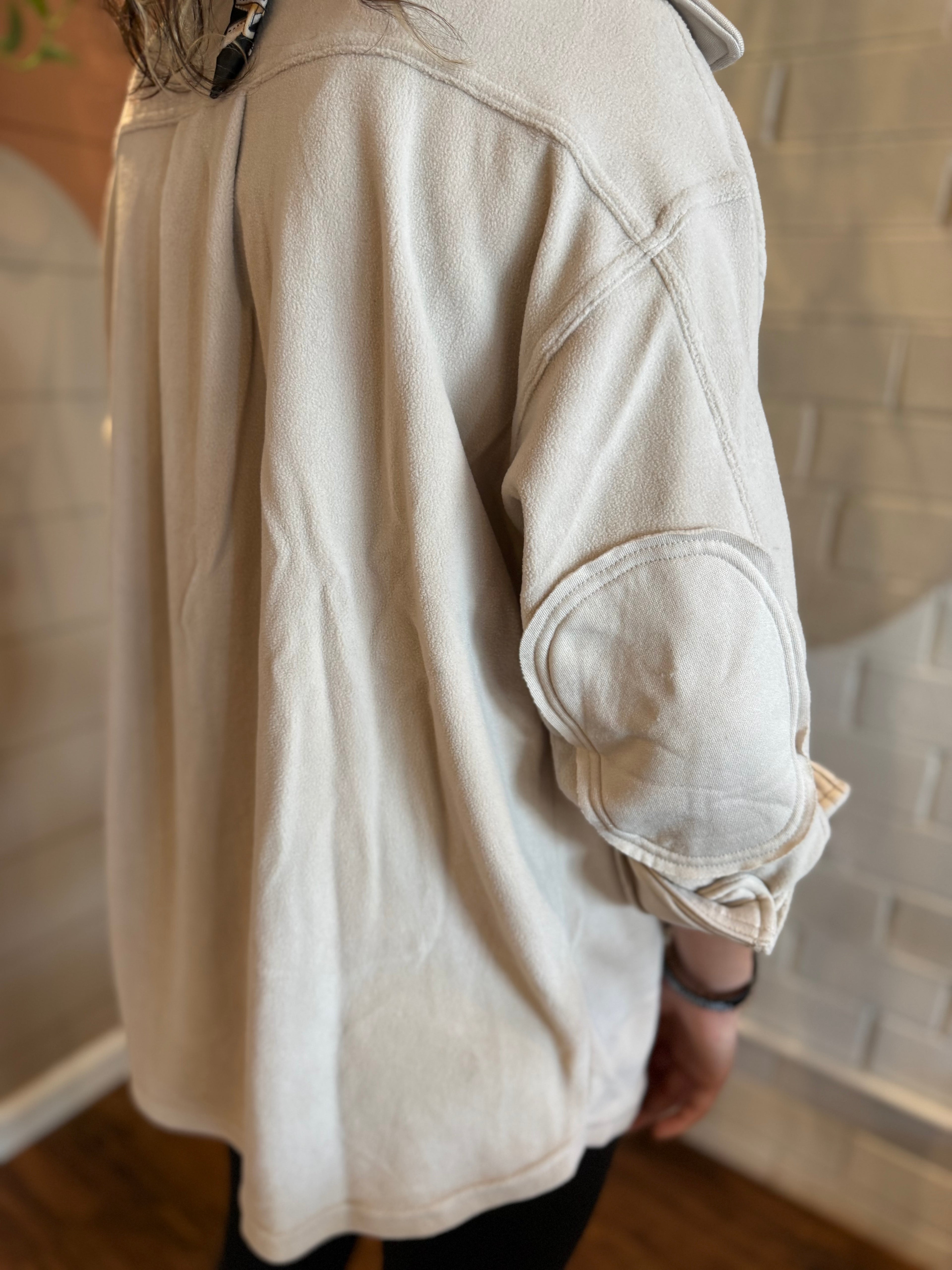 Button Down Fleece Shacket - Beige