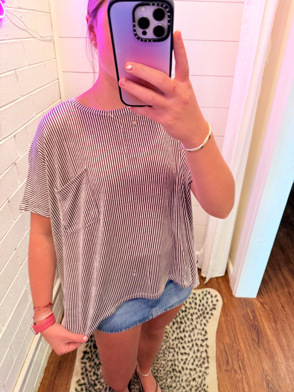 Eggplant Corded Rib Oversized Short-Sleeve Top