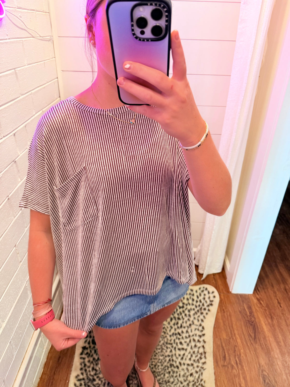 Eggplant Corded Rib Oversized Short-Sleeve Top