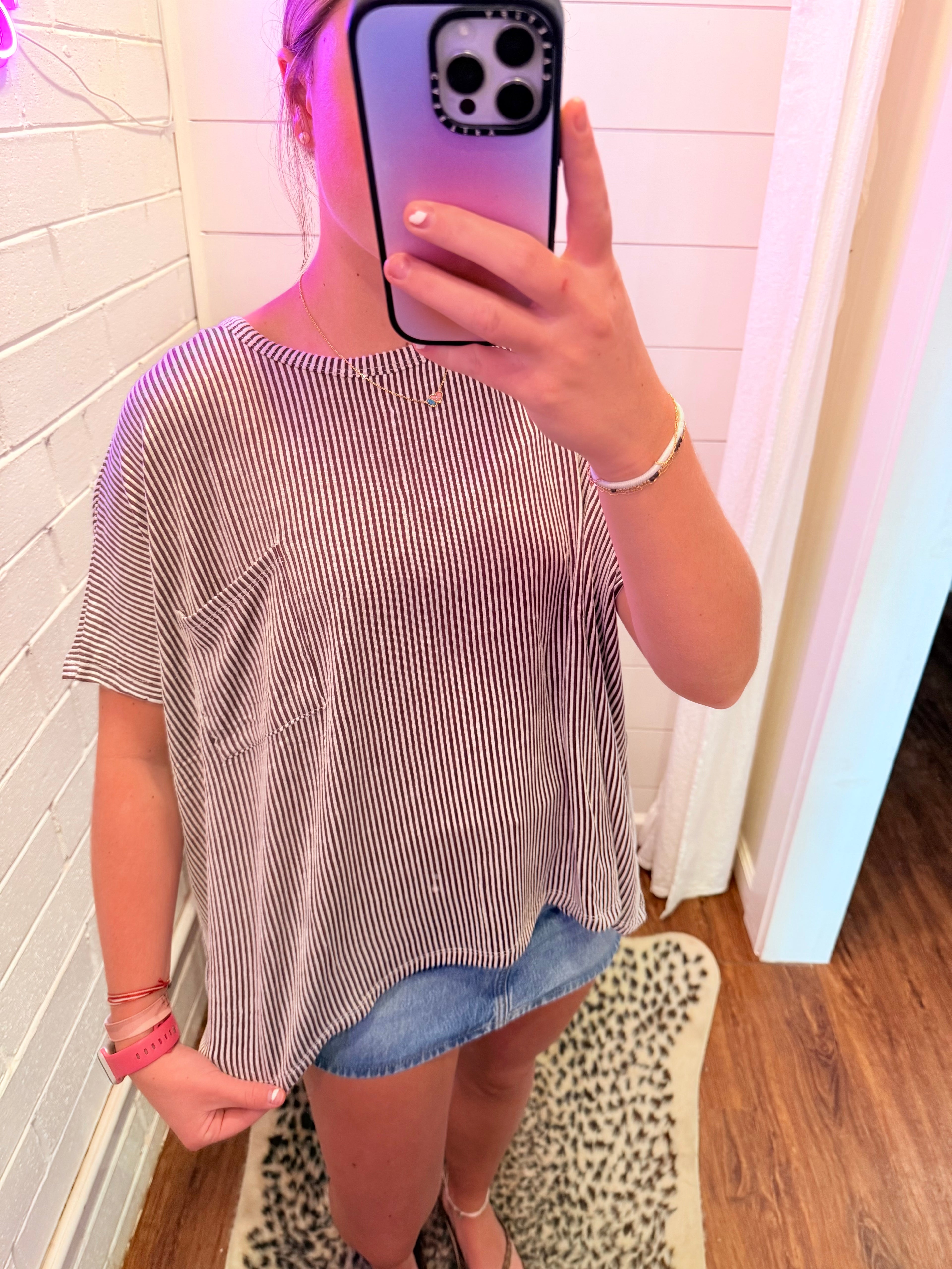 Eggplant Corded Rib Oversized Short-Sleeve Top