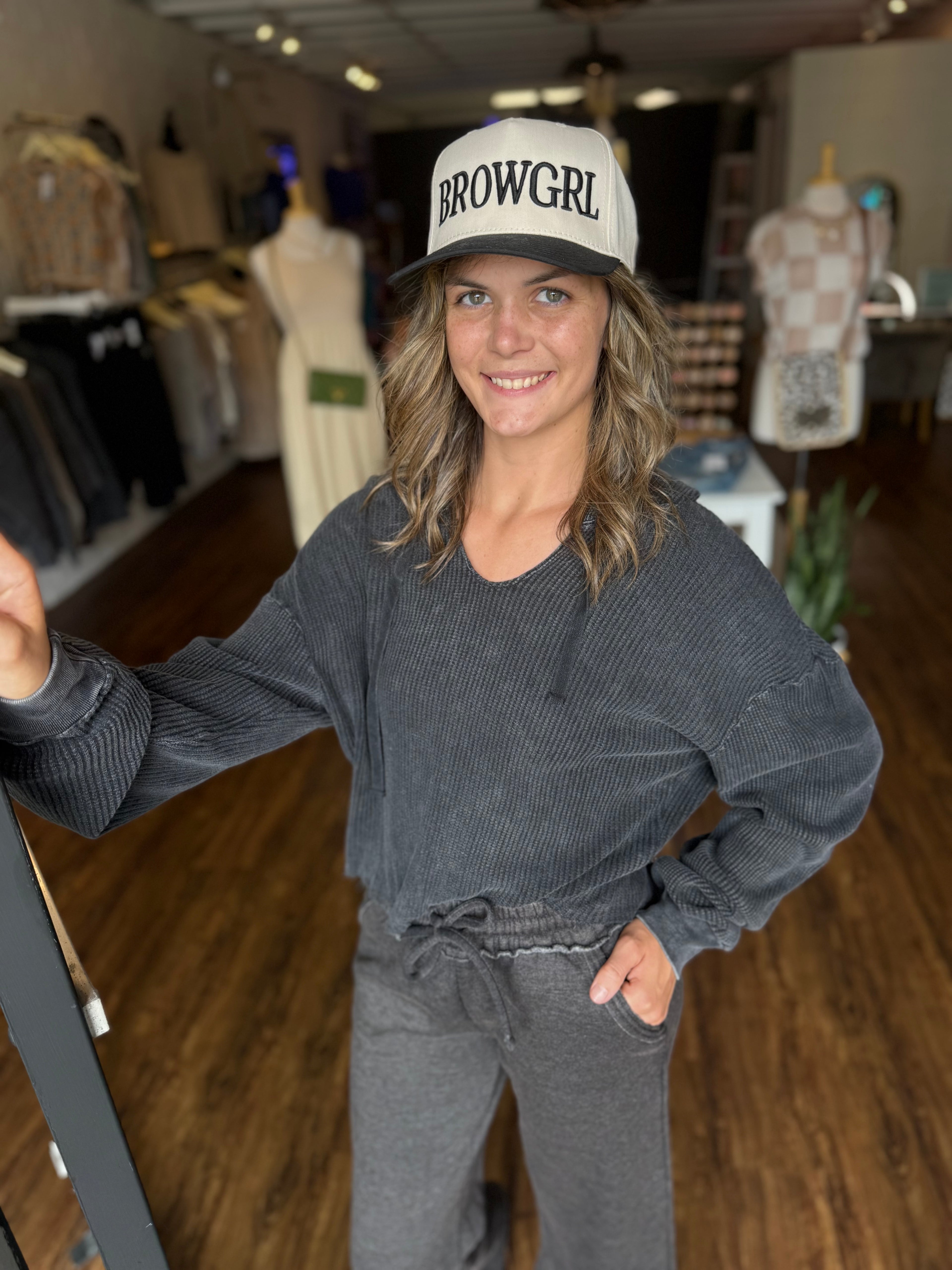 Black Mineral Washed Cropped Waffle Knit Hoodie