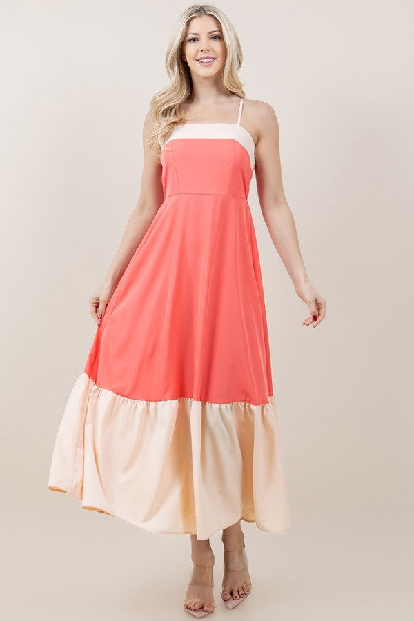 Coral Color Block Dress