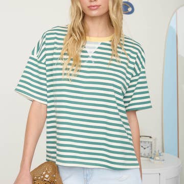 Stripe Color Block Short Sleeve