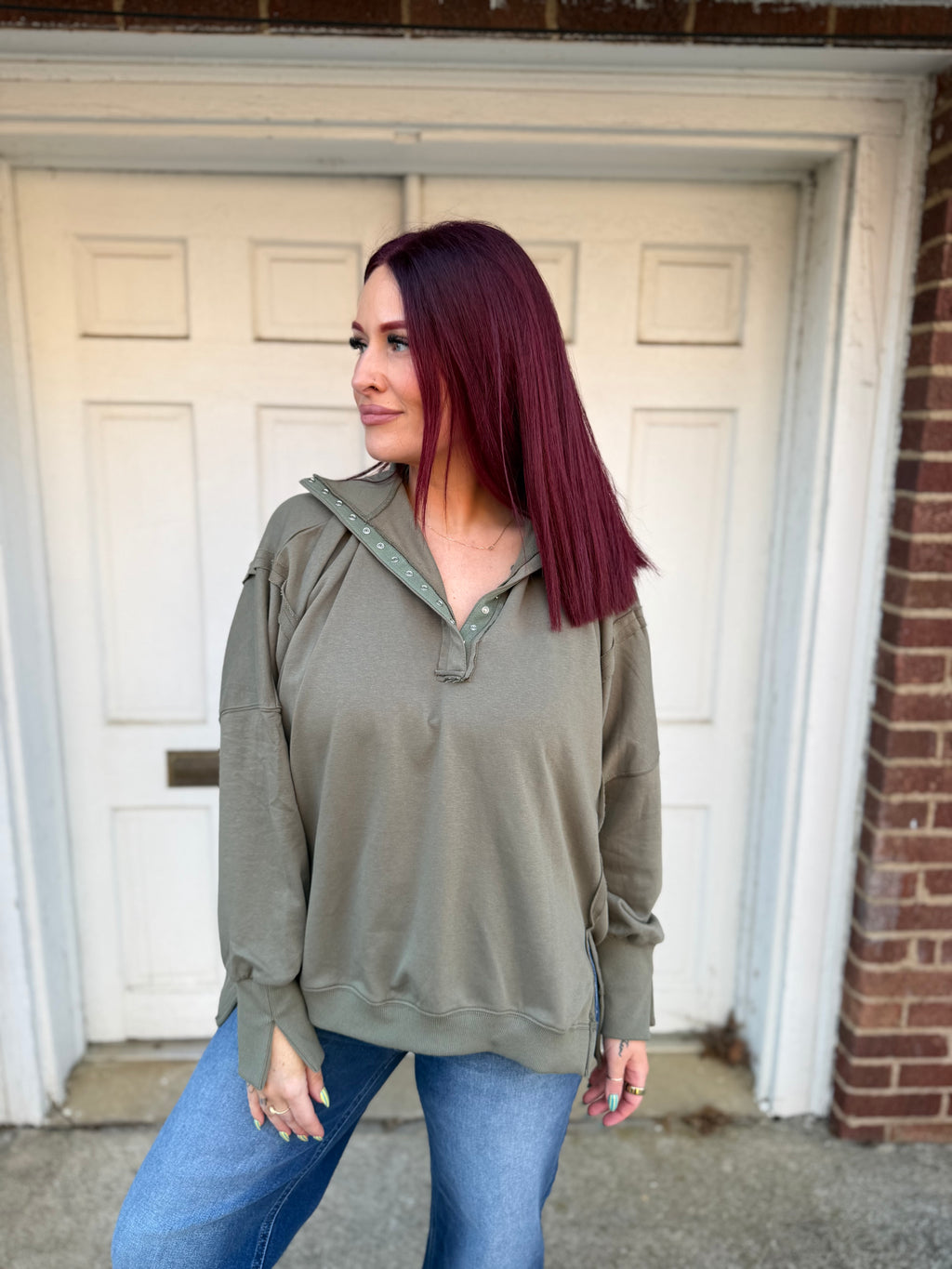 Henley Sweatshirt - Olive