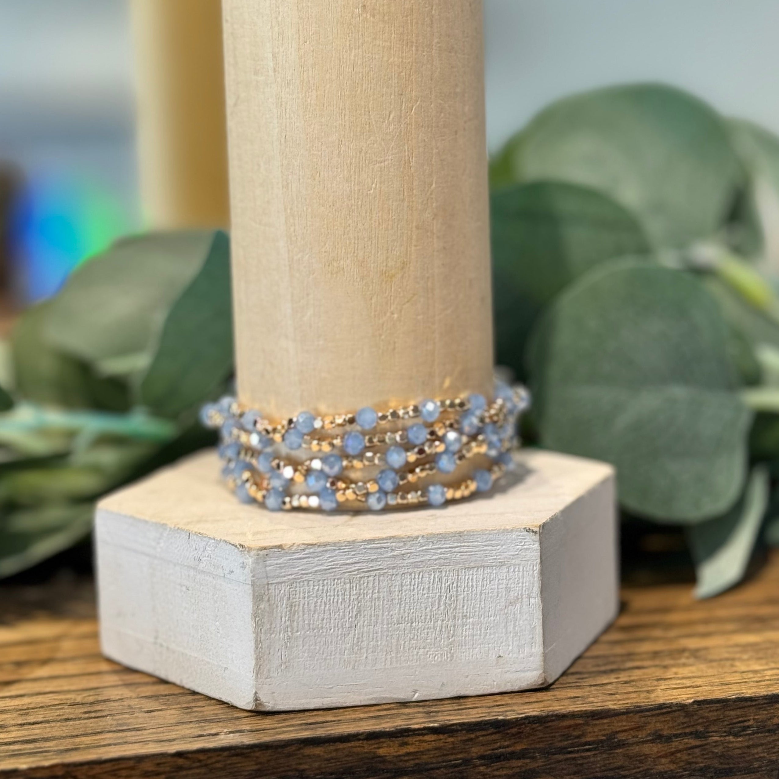 Blue & Gold Beaded Bracelet Set